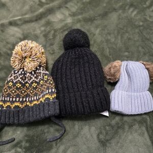 Time and Tru Kids Knit Beanie Trio - Black, Gray, Multicolor
